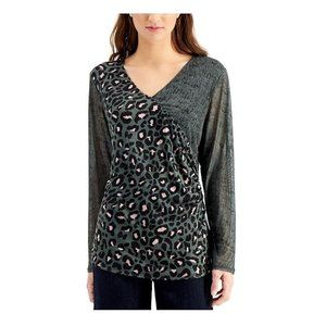 Willow Drive Womens XS Cheetah Grain Mesh Sleeve Wrap Top NWT AL17